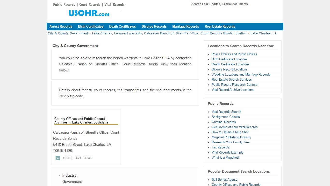 Calcasieu Parish Of, Sheriff's Office, Court Records Bonds - Legal ...