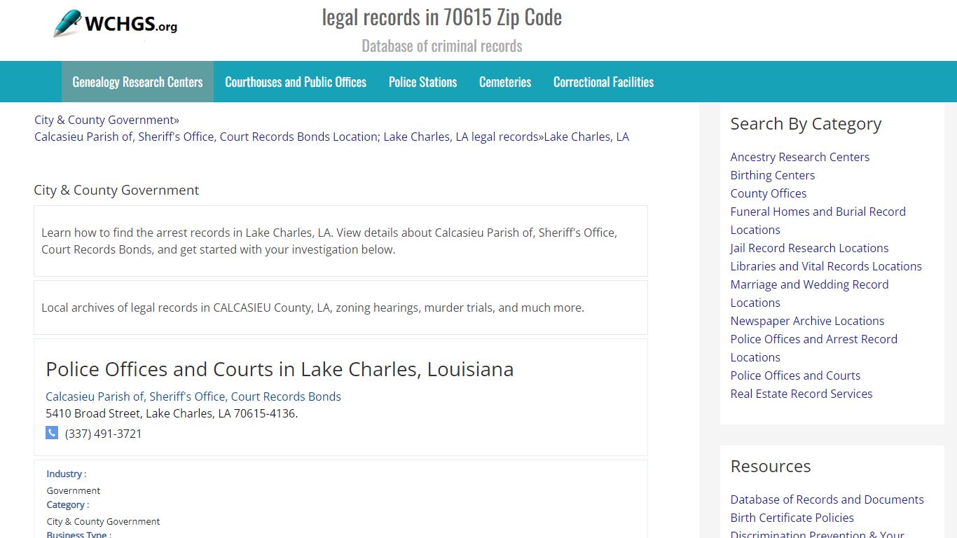 Calcasieu Parish Of, Sheriff's Office, Court Records Bonds - Locations ...